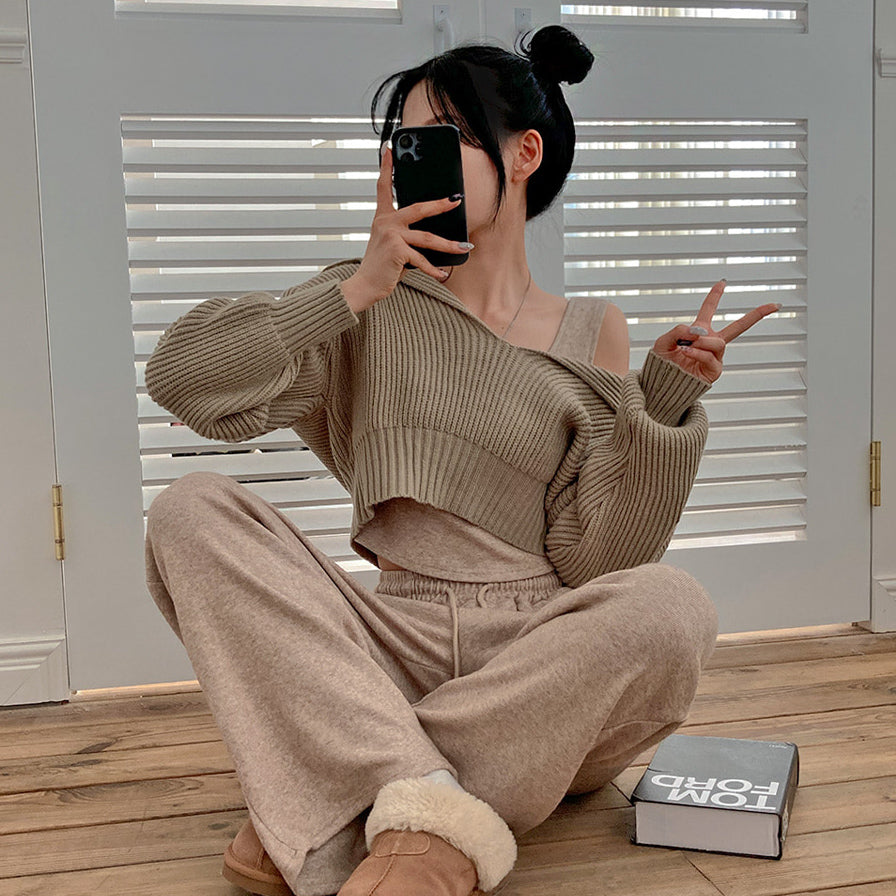🧶溫暖針織衫背心寬褲3件套