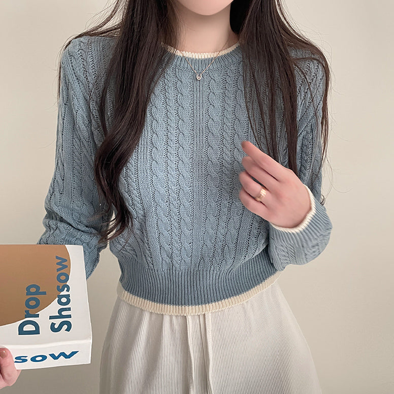 【限時特價✨日常/高品質】麻花撞色圓領針織衫