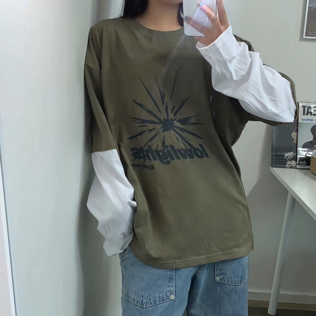 特價🤎軍綠色假兩件層次T恤