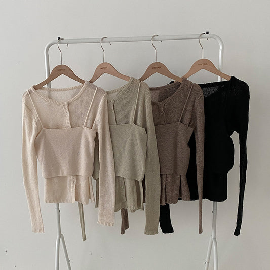 ✨秋日必備!兩件套針織背心+開衫套裝✨