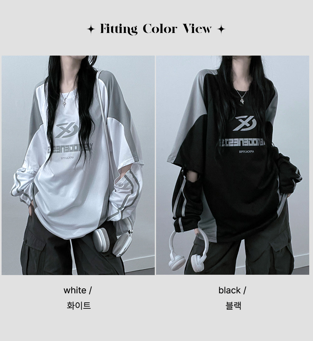 【現貨白】兩穿!撞色印花長袖T恤