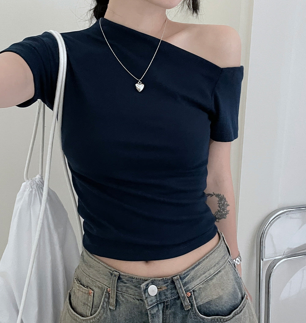 【現貨navy】💕韓製可愛露肩短袖T恤