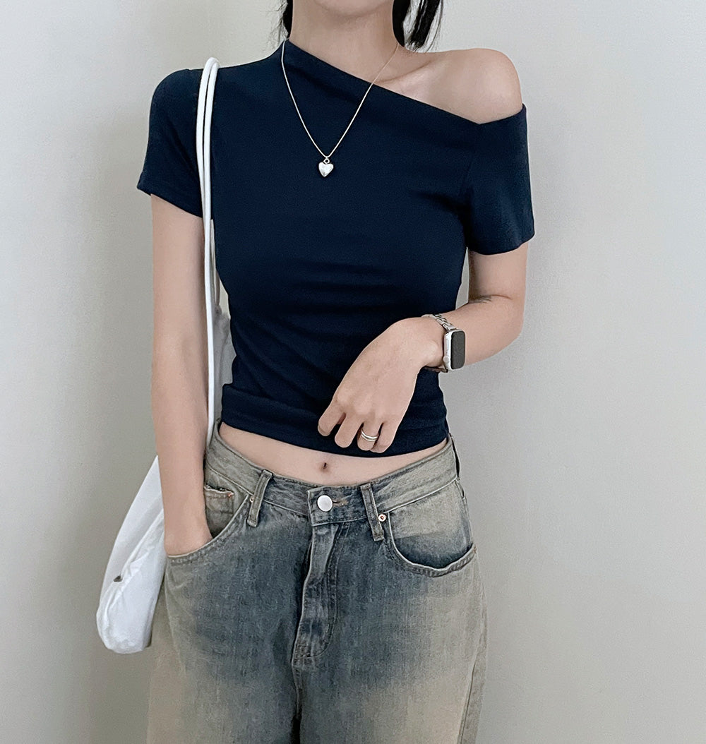 【現貨navy】💕韓製可愛露肩短袖T恤