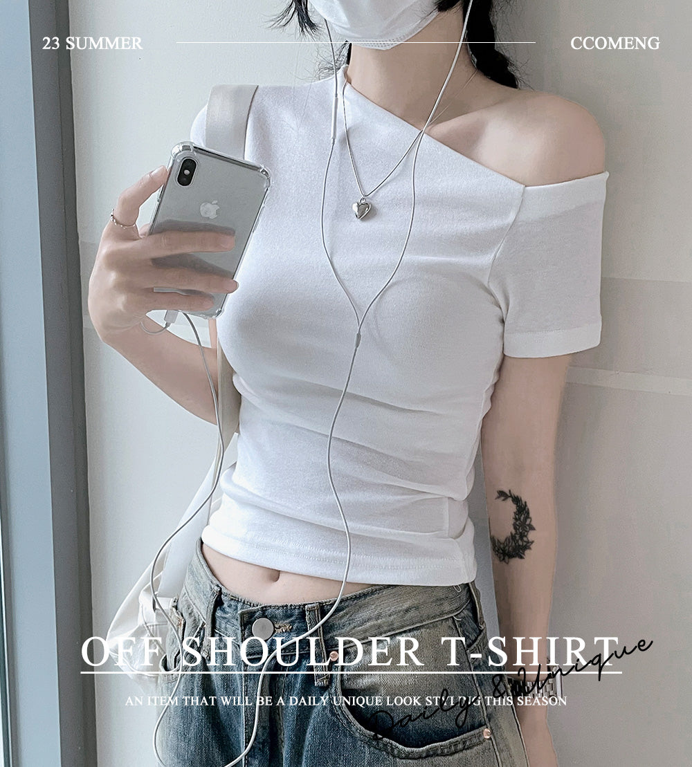 【現貨navy】💕韓製可愛露肩短袖T恤