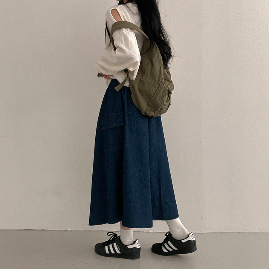 ✨工裝口袋牛仔A字長裙