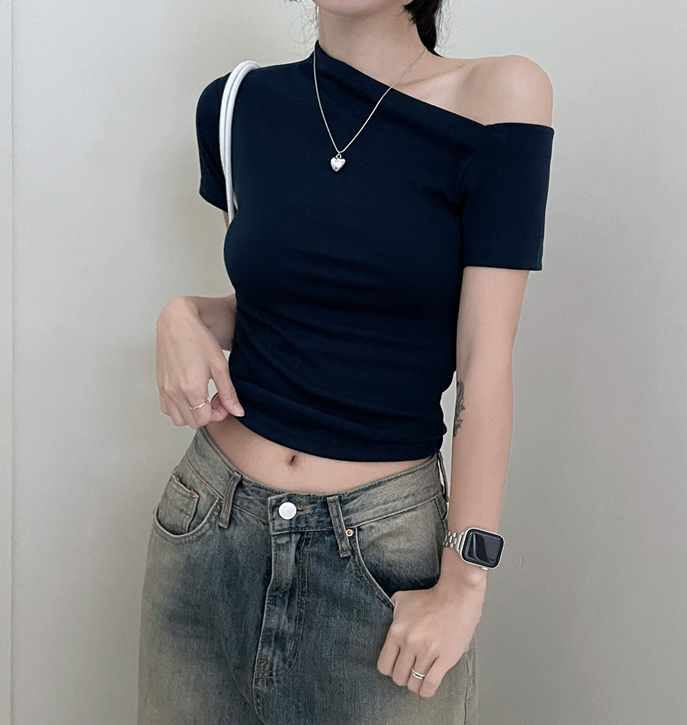 【現貨navy】💕韓製可愛露肩短袖T恤