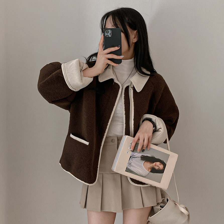 🐑羊羔毛燈芯絨拉鍊外套