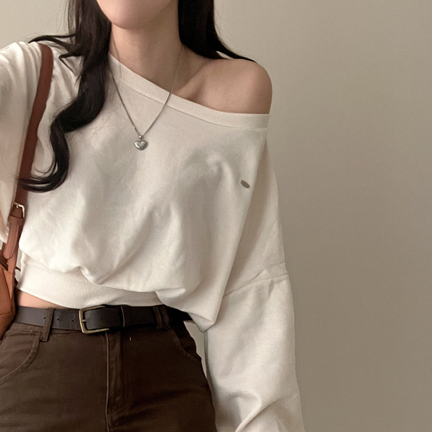 【現貨灰、藍】Off-Shoulder銀標衞衣✨