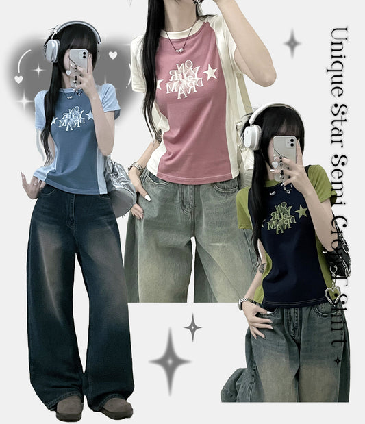 🍨on your dream拼色短袖T恤