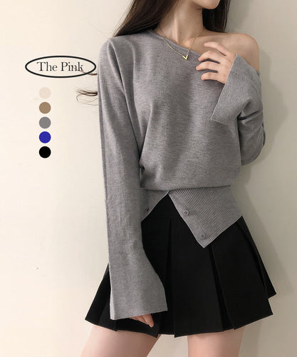 慵懶露肩開衩針衫