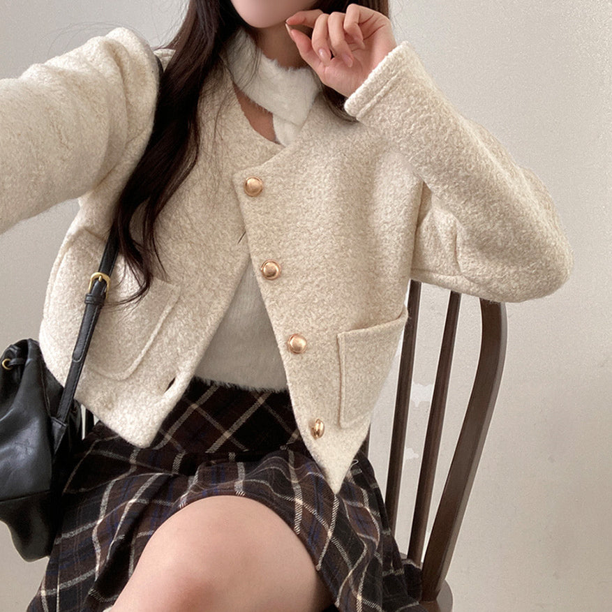 【混金線🥂】圓領毛呢金扣外套