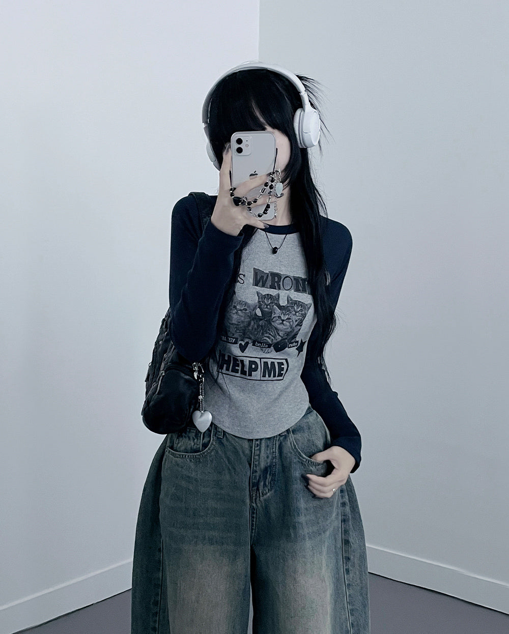 🐈貓咪印花羅紋長袖T恤