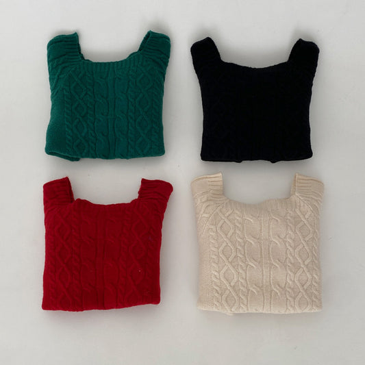 【現貨黑】🍬方領扭紋短長袖針織衫