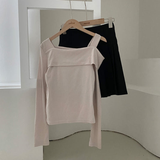 💐單邊露肩長袖T恤