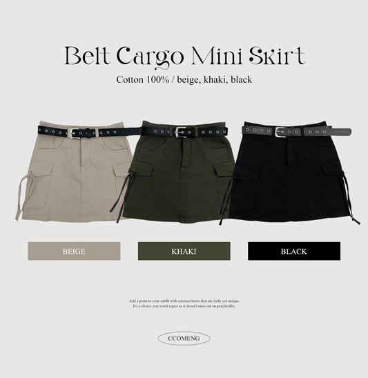 腰帶工裝飄帶短裙(S-L)