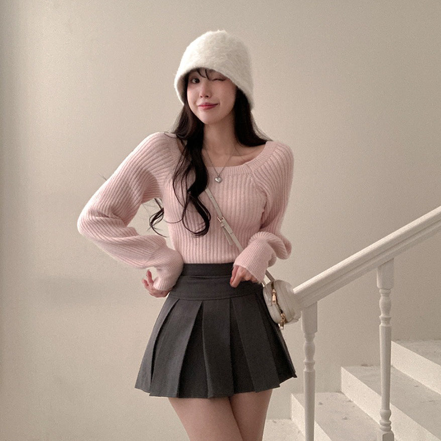 🎀仙女必備!方領鎖骨針織衫✨