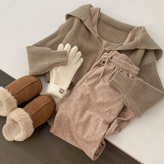 🧶溫暖針織衫背心寬褲3件套