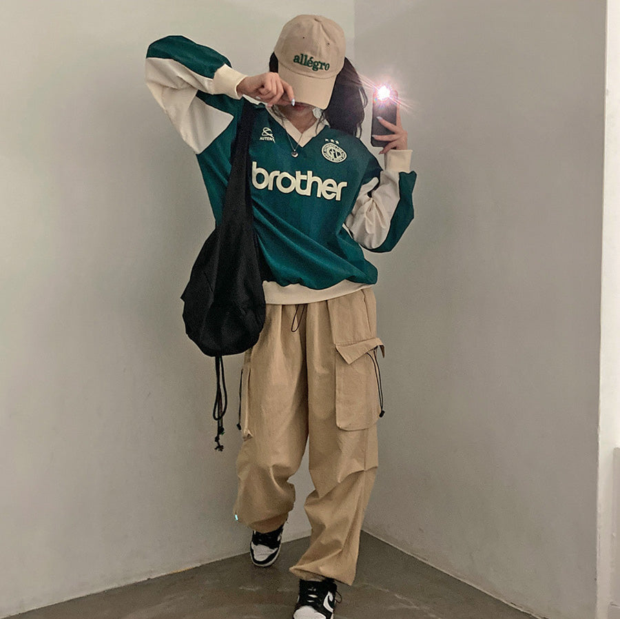 韓製🇰🇷Brother拼色寬鬆V 領衛衣