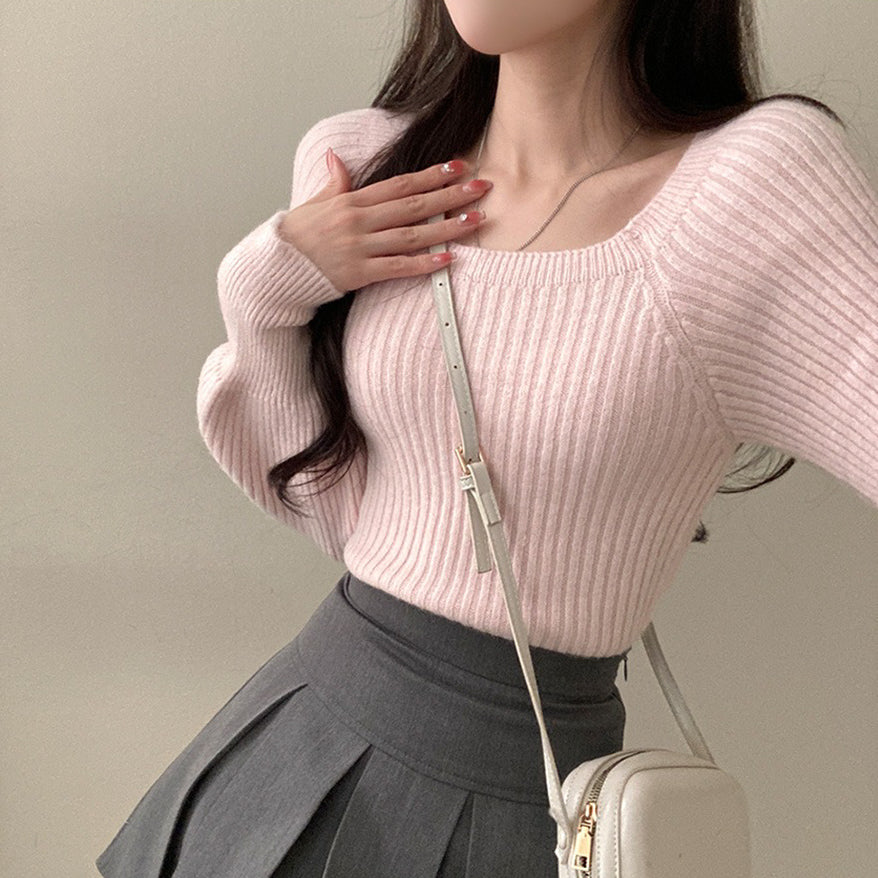 🎀仙女必備!方領鎖骨針織衫✨