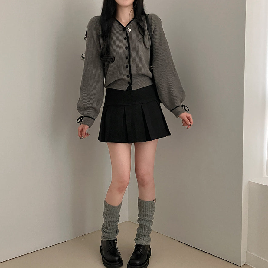 【現貨白】🎀滾邊絲帶V領長袖針織開衫