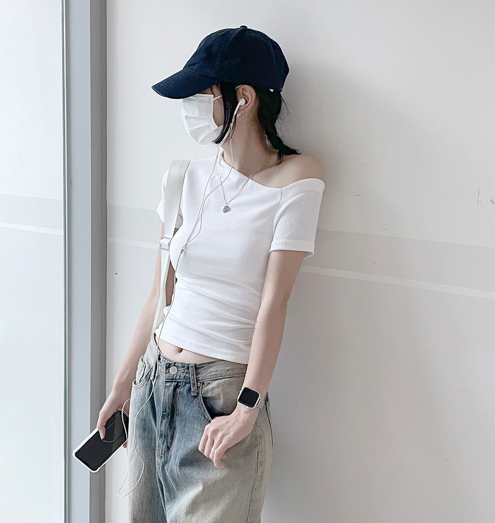 【現貨navy】💕韓製可愛露肩短袖T恤