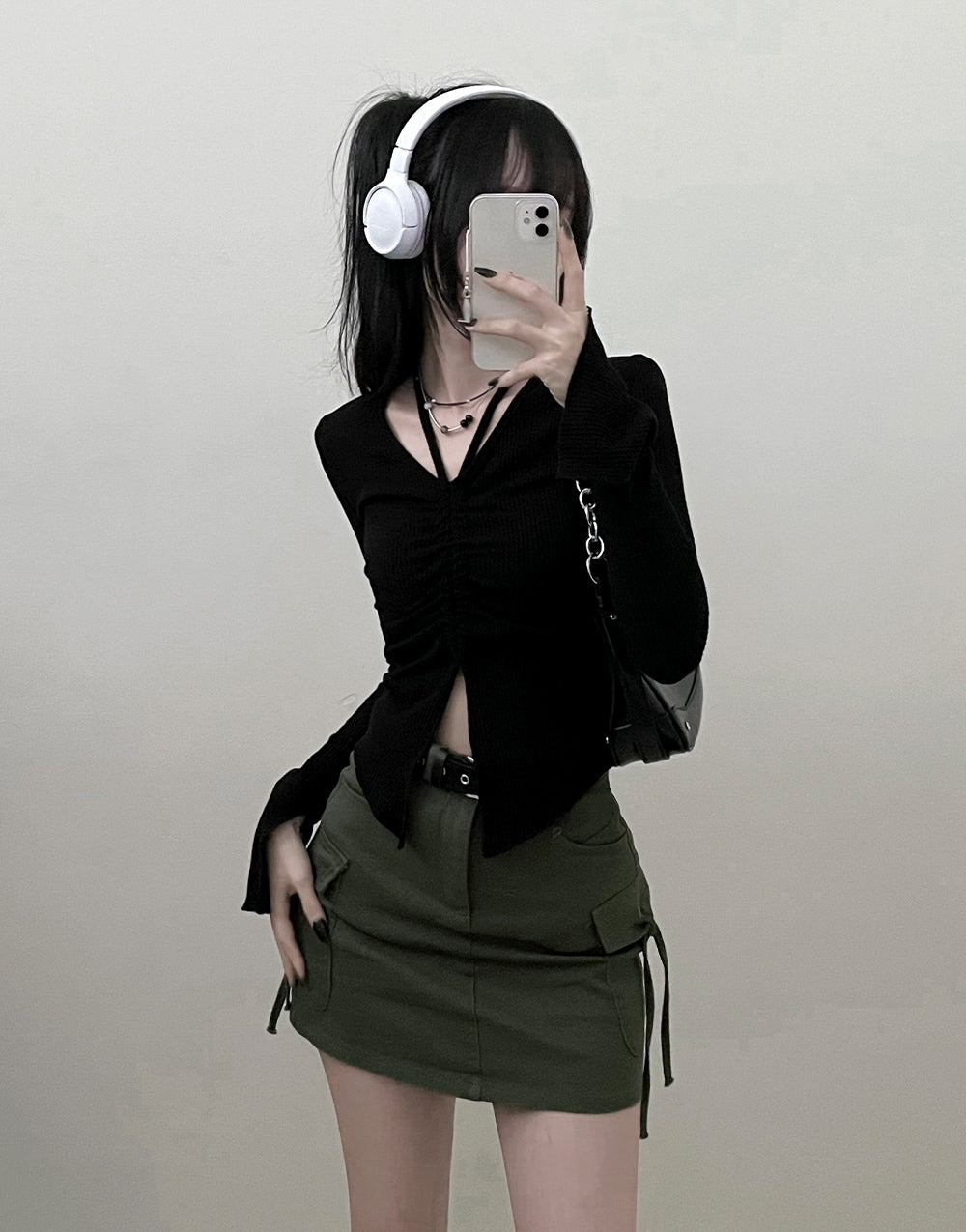 腰帶工裝飄帶短裙(S-L)