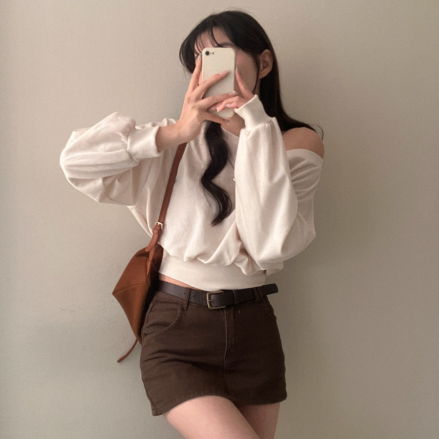 【現貨灰、藍】Off-Shoulder銀標衞衣✨
