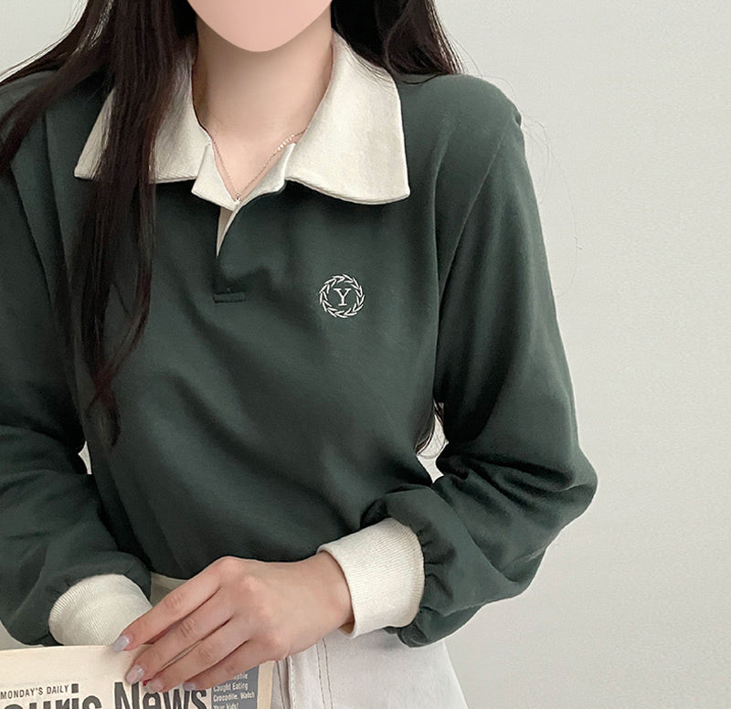 【現貨灰】🍓Y刺繡拼色開領短衛衣