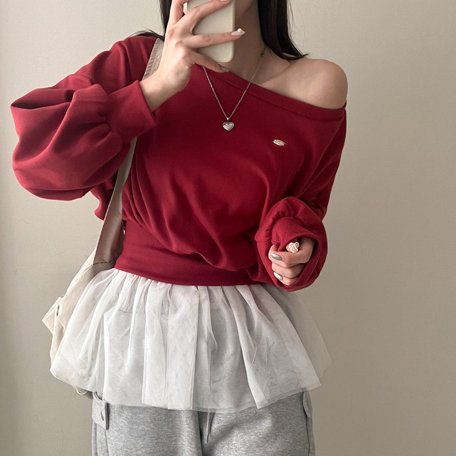 【現貨灰、藍】Off-Shoulder銀標衞衣✨