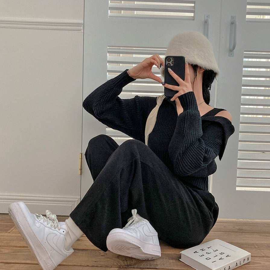 🧶溫暖針織衫背心寬褲3件套