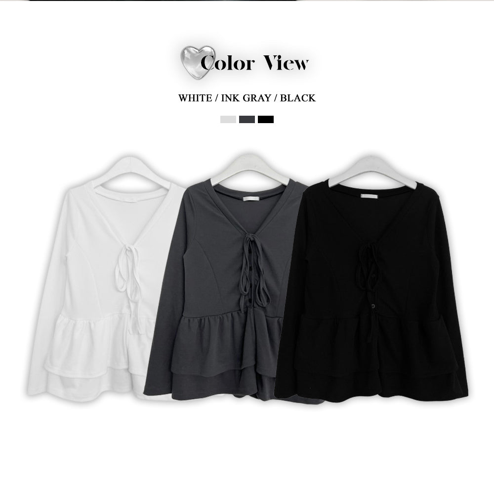 🇰🇷✨【韓國直送.瘦瘦女仔必備!】 ✨荷葉邊V領蝴蝶結開襟針織衫