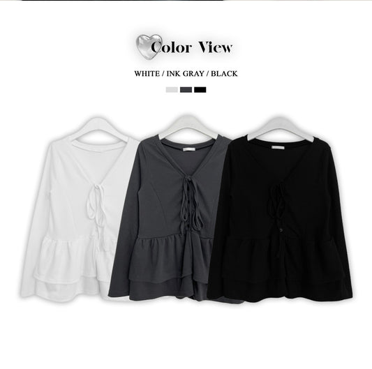 🇰🇷✨【韓國直送.瘦瘦女仔必備!】 ✨荷葉邊V領蝴蝶結開襟針織衫