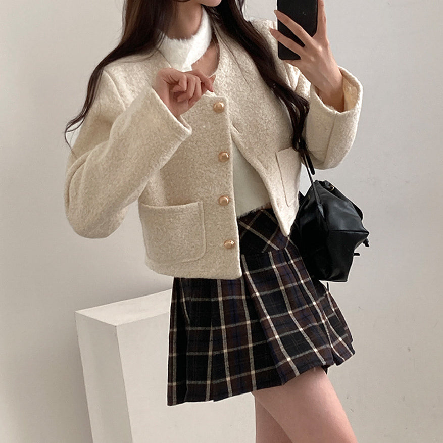 【混金線🥂】圓領毛呢金扣外套