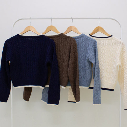 【限時特價✨日常/高品質】麻花撞色圓領針織衫