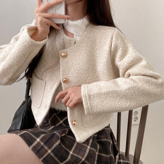 【混金線🥂】圓領毛呢金扣外套