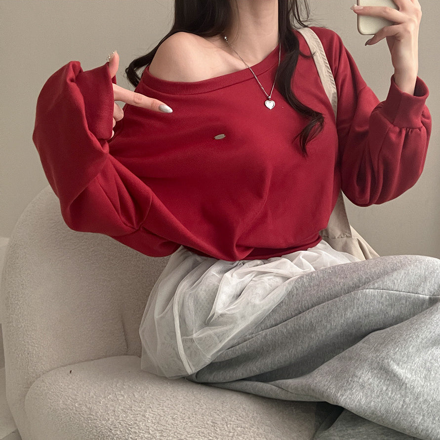 【現貨灰、藍】Off-Shoulder銀標衞衣✨