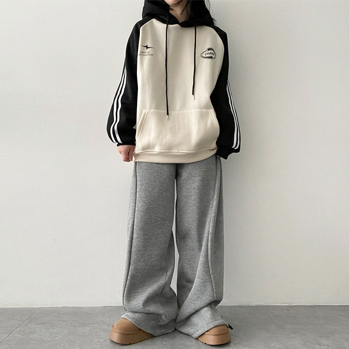 【現貨灰】抓絨撞色兩條杠連帽衫