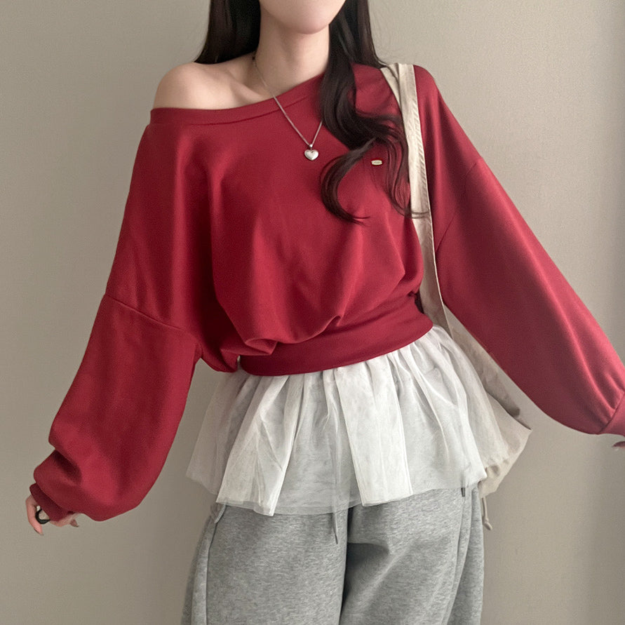 【現貨灰、藍】Off-Shoulder銀標衞衣✨