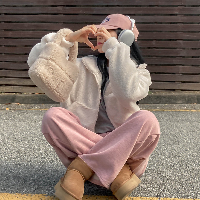 🍬彩色柔軟加絨闊腿褲