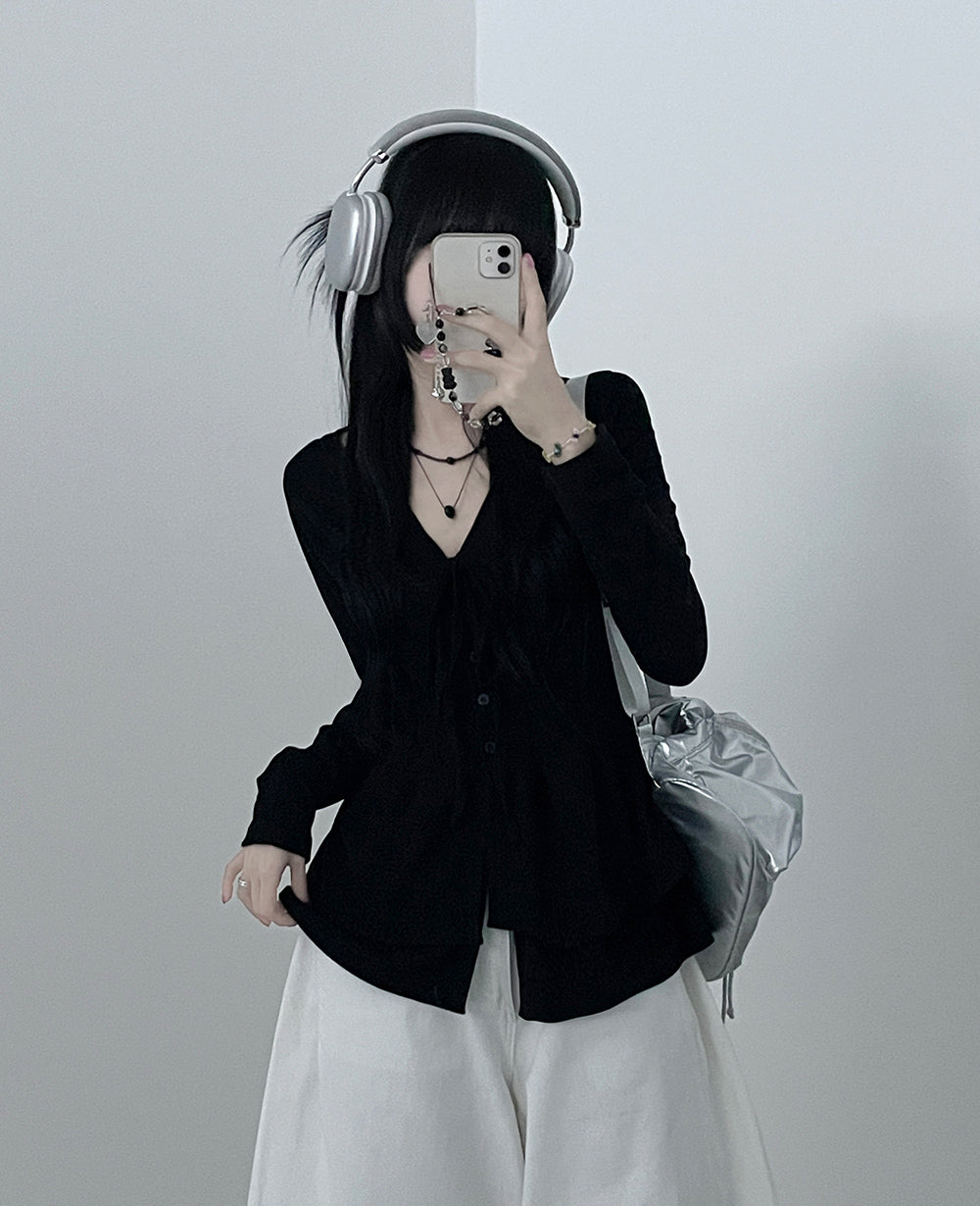 🇰🇷✨【韓國直送.瘦瘦女仔必備!】 ✨荷葉邊V領蝴蝶結開襟針織衫