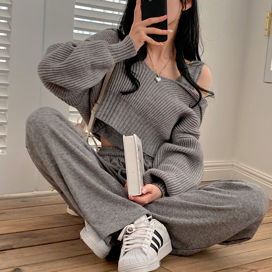 🧶溫暖針織衫背心寬褲3件套
