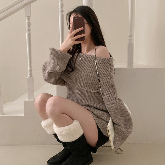 羊毛羅紋露肩針織衫🥂