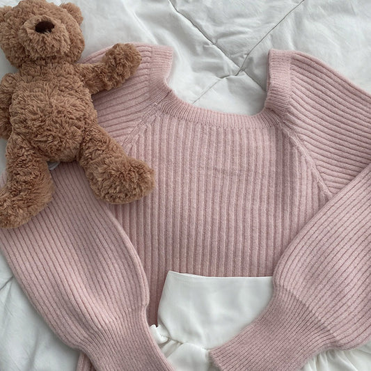 🎀仙女必備!方領鎖骨針織衫✨