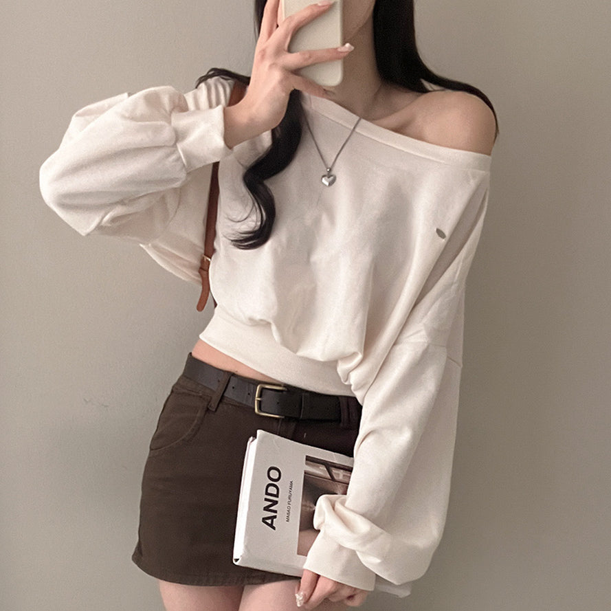 【現貨灰、藍】Off-Shoulder銀標衞衣✨