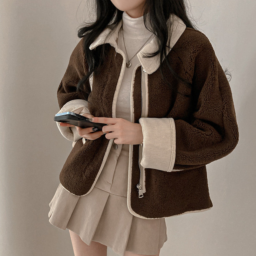🐑羊羔毛燈芯絨拉鍊外套