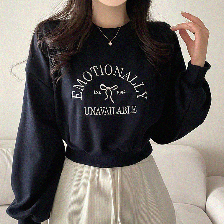 【現貨navy】🪡Emotionally刺繡短款衛衣