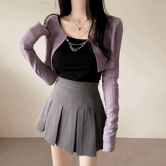 【最後現貨黑】⛓韓製銀鏈短版窩夫開衫