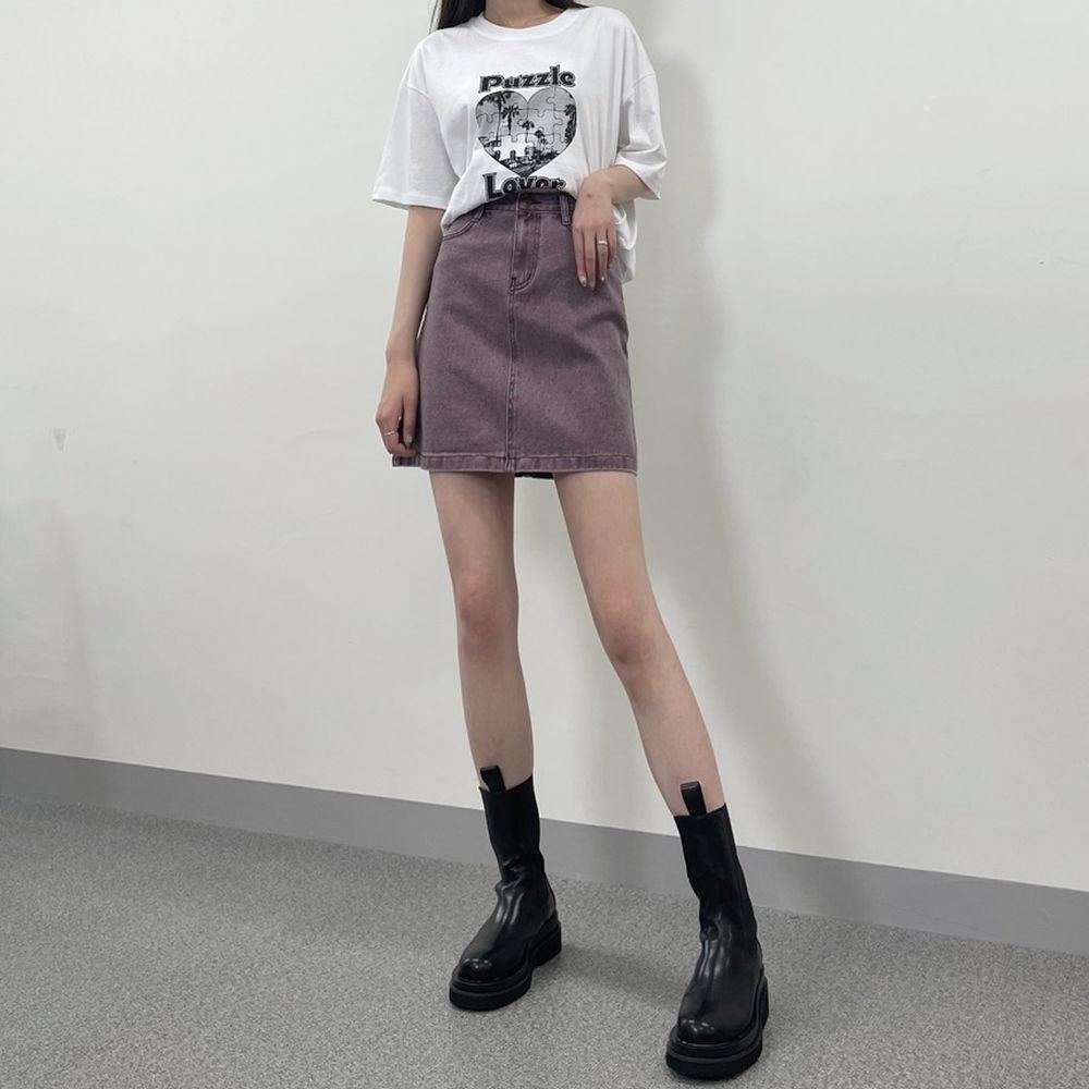 罕見色✨彩感染色水洗牛仔短裙<KR> - IKIMSTORE