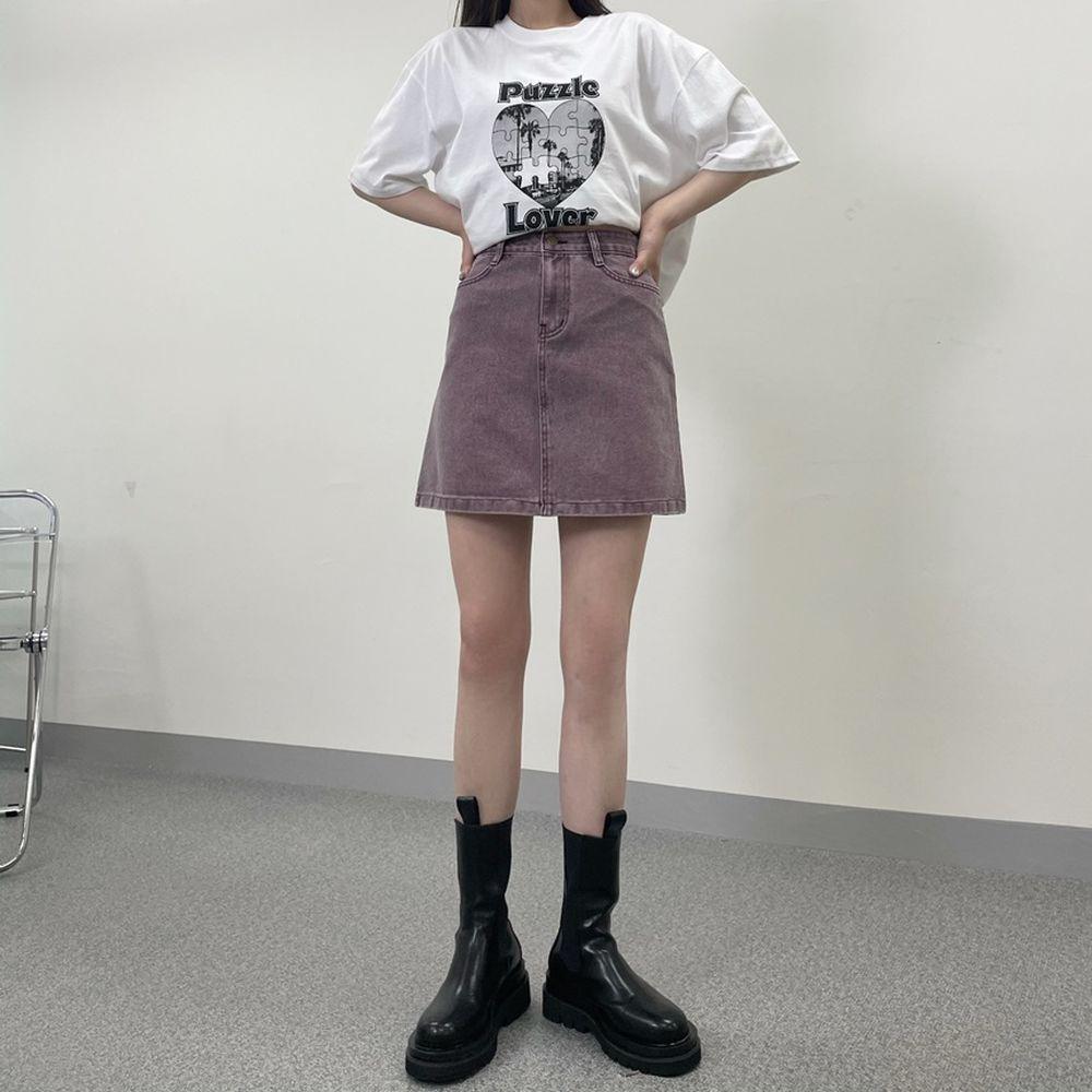 罕見色✨彩感染色水洗牛仔短裙<KR> - IKIMSTORE