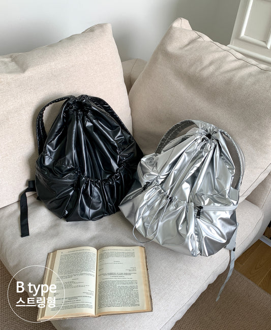 韓國大熱銀色金屬色雙肩包